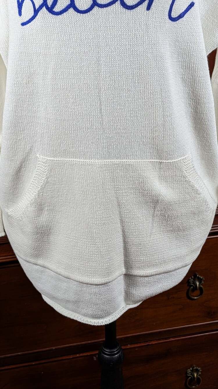 Top It Off Beach Sweater Size L White Knit V-Neck Pocket Embroidered - Picture 4 of 9
